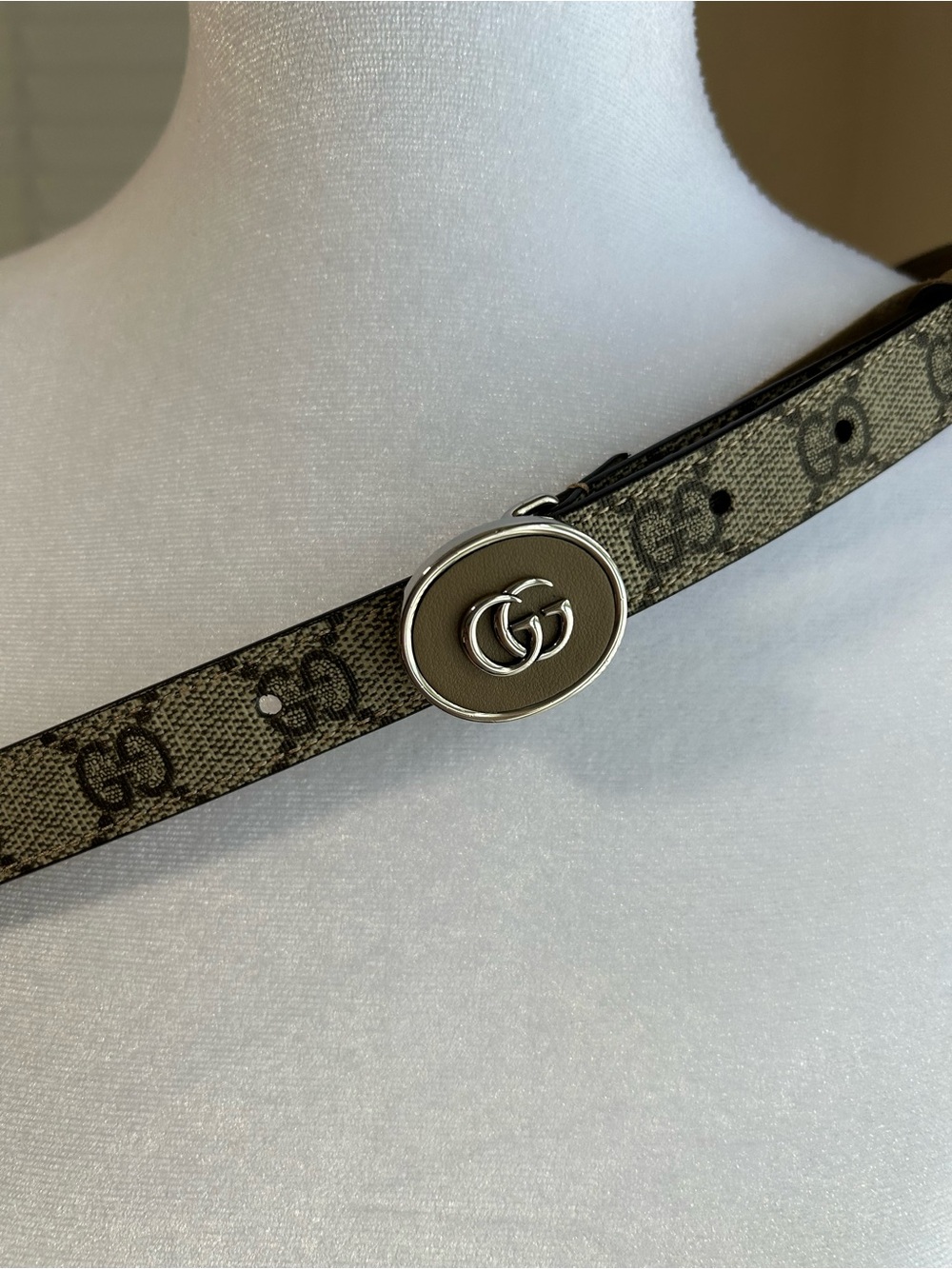 NWOT Gucci Women’s Beige Brown GG Logo Leather Belt. Gucci size 85 Size 6 - Picture 3 of 7